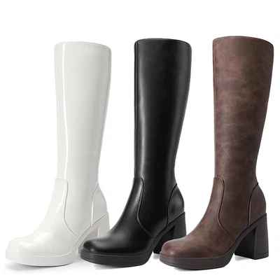 Knee High Boots for Women Platform Square Toe Chunky Block Heel Gogo Boots - Image 1 of 4