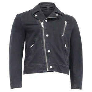 Givenchy Zipped Biker Jacket In Cotton Denim Men Black Size 52 - Picture 1 of 7