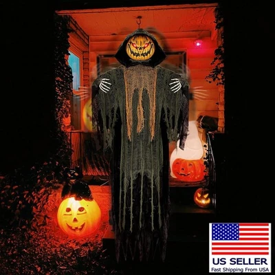 59 Zoll Halloween Animatronics Kürbiskopf Geist Dekor Sound aktiviert leuchtende Augen - Bild 1 von 4