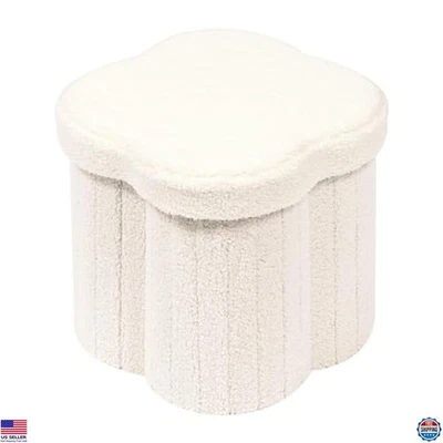 B FSOBEIIALEO Floral Storage Ottoman Cube - Cream Faux Teddy Fur Foot Stool 12.6 - Image 1 of 4