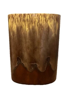 Vintage karamellbraune Fat Lava Tropfglasur Mid Century Modern 6 Zoll ovale Form Vase - Bild 1 von 13