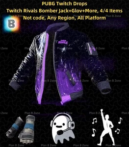 PUBG Twitch Drops: Twitch Rivals Bomber Jack+Glov+More, 4/4 Items, All Platform. - Picture 1 of 1