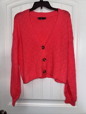 Volcom Sweater Button Front Light Weight Woman Sz S Hot Pink Tortoise Buttons - Image 1 of 4