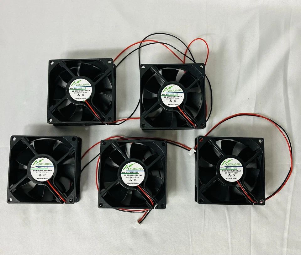 5 Stück Bürstenlosen PC - Lüfter 80mm x 25mm DC 12 V 2,54 2pin Netzteil Lüfter - Bild 1 von 3