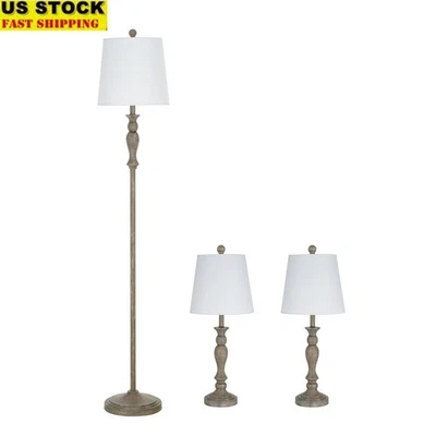 Farmhouse Style 3 Piece Lamp Set Floor & Table Lamps Rustic Lighting Decor New - Image 1 of 4