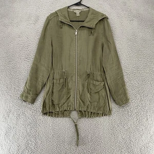 Tommy Bahama Jacket Womens Small Linen Hooded Utility Cinch Waist Green Pockets - Picture 1 of 12