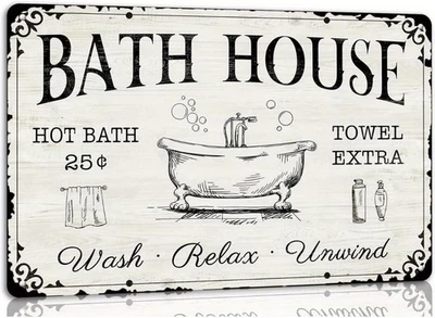Letrero de hojalata de metal vintage de casa de baño - Relajante decoración de pared de baño de granja con Foto 1 de 4
