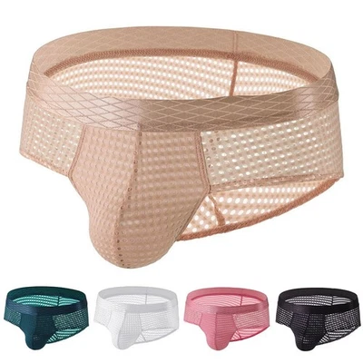 Men Low Rise Underwear Briefs Breathable Fabric Big Mesh Bulge Pouch Wide Belt - Image 1 of 4
