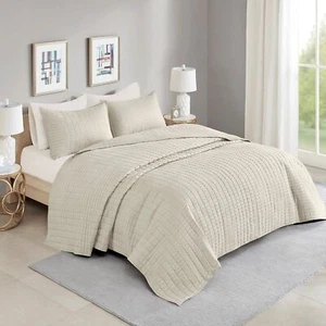 Comfort Spaces Queen Quilt-All Season Bedding, Ivory Bedspread with Double Si... - Picture 1 of 9