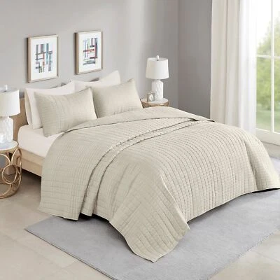 Comfort Spaces Queen Quilt-All Season Bedding, Ivory Bedspread with Double Si... - Image 1 of 4
