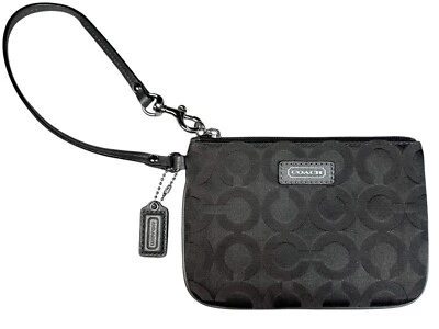 COACH Op Art Zip Wristlet SV Grey Signature Small 4”x6” with Tag # F50423 - Image 1 of 4