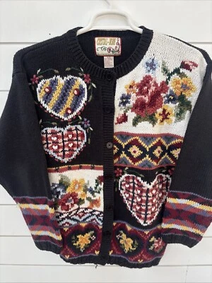 Suéter de Colección Floral Grueso Tejido a Mano para Mujer Cristal Kobe Abuela Hipster Corazones Foto 1 de 3