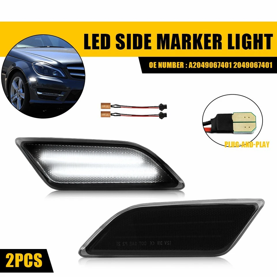 LED Bumper Side Marker Lights For 12-14 Mercedes Benz W204 C250 C350C-Class D - Image 1 of 4