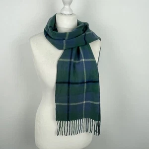 Lochmere Pure Cashmere Scarf Unisex Tartan Plaid Blue & Green Fringed Scotland - Picture 1 of 8