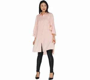 H by Halston Black Small  Button Front Tunic Dress side slits - Picture 1 of 4