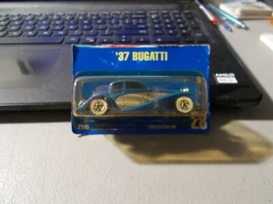 1991 HOT WHEELS BLUE CARD #28 '37 BUGATTI BLUE IN CUT PACKAGE BUBBLE CRACKED - Picture 1 of 7