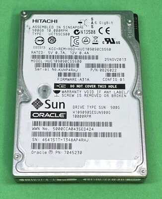 Oracle Sun 7045230 900GB 2.5-inch 10K RPM 6Gb/Sec SAS Disk Drive 15mm height - Image 1 of 4