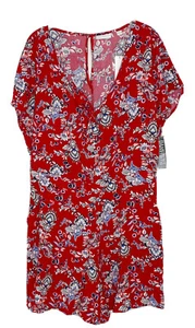 New York & Company Short Sleeve Red Paisley Romper Shorts Size Large New - Picture 1 of 6