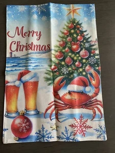 TROPICAL CHRISTMAS GARDEN FLAG "MERRY CHRISTMAS" TREE, CRAB LINEN 12"X18" - Imagen 1 de 1