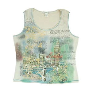 Suzee Tank Top Women’s Size 1X Tan London Big Ben Print Casual - Picture 1 of 4
