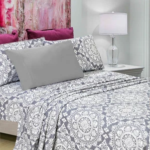 Deep Pocket Printed 6 Piece Bed Sheet Set 1800 Series Microfiber Comfort Soft - Picture 1 of 52