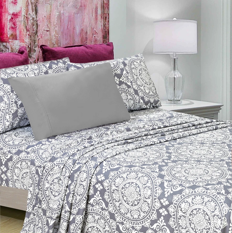 Deep Pocket Printed 6 Piece Bed Sheet Set 1800 Series Microfiber Comfort Soft - Image 1 of 2