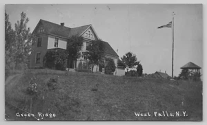 RPPC Green Ridge West Falls NY New York Postcard Residence Home American Flag - Picture 1 of 6