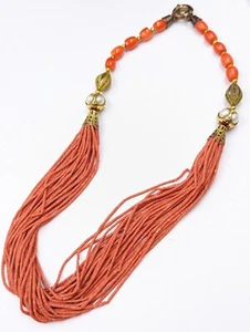 J.CREW Orange Multi-strand Beaded Necklace D114 - Picture 1 of 11