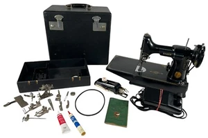 1949 Singer FEATHERWEIGHT 221-1 Sewing Machine, Case, Buttonholer, Attachments - Picture 1 of 24