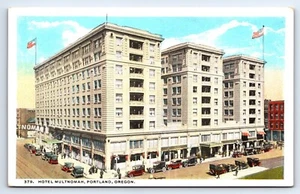 Postcard Hotel Multnomah Street View People Cars Portland Oregon c1920 Unposted - Picture 1 of 2
