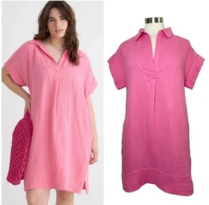 J. Crew Dress Soft Gauze Tunic Short Sleeves Pink Pockets Sz XS - Picture 1 of 11