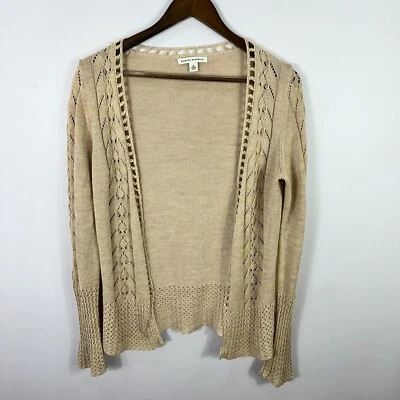 Cárdigan Banana Republic M Beige Seda Algodón Tejido Abierto Boho Cottagecore Capas Foto 1 de 4