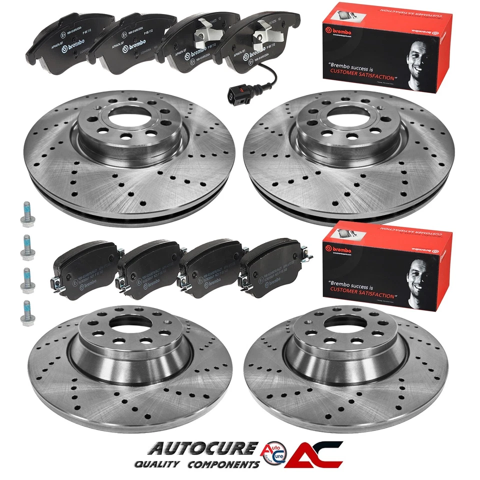 FOR AUDI Q3 2.0 TDI QUATTRO (MK1) FRONT & REAR DRILLED BRAKE DISCS & BREMBO PADS — 第 1/1 张图片