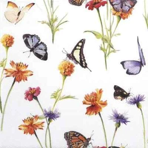 4x Single Lunch Paper Napkins for Decoupage and Party - Butterfly garden white - Picture 1 of 4