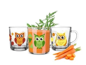 6 Coupes Motif Chouette Gobelet Vaisselle Verre Henkel 230 ML à Thé Kindergläser - Picture 1 of 5