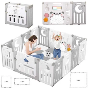 Laufgitter Baby Absperrgitter Faltbar Krabbelgitter Laufstall Babygitter mit Tür - Bild 1 von 8