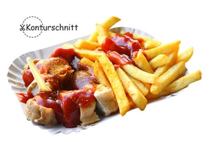 Aufkleber CURRYWURST MIT POMMES Konturschnitt ohne Rand - Imbiss, Gastro. - Bild 1 von 3