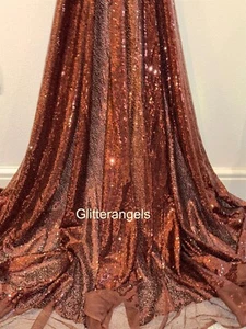 1 Meter Brown Sparkling 3mm Sequin Tulle Fabric 58” Wide Stretch Net Dress - Picture 1 of 5