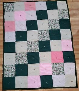 Handmade Patchwork Quilt Throw Blanket Twin 77X60 Green Pink Floral Cottage Farm