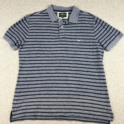 Camisa polo masculina Rodd & Gunn tamanho XL listrada azul manga curta ajuste esportivo algodão - Imagem 1 de 4