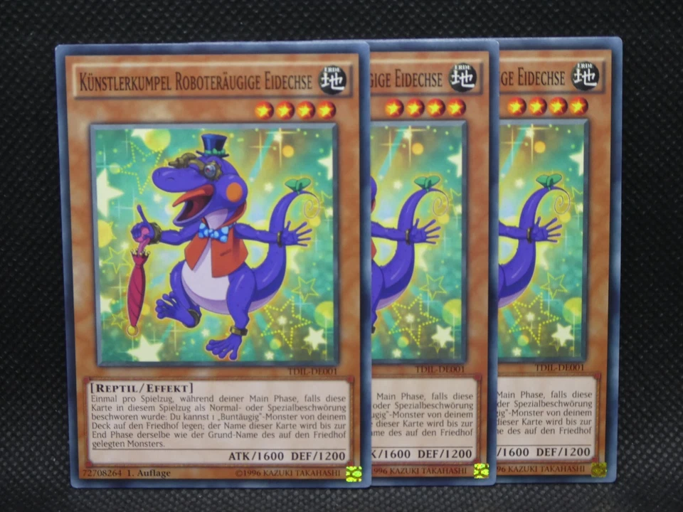 Yugioh Playset 3x Künstlerkumpel Roboteräugige Eidechse TDIL DE001/ NM/ Common - Bild 1 von 1