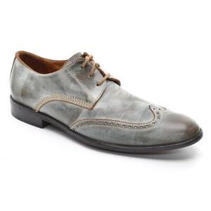 Mens John Varvatos Wingtip Oxfords 11 M Gray Washed Leather Lace Up Shoes Italy