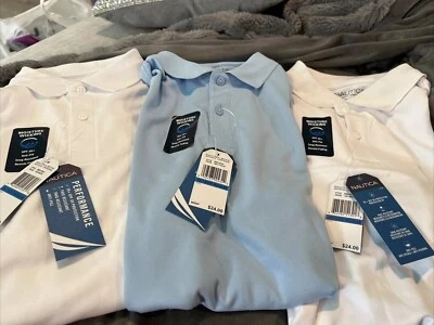 Nuevo con etiquetas Uniforme Nautica Niños Polos 2 Camisas Blanco Azul Talla 18/20 18 20 Escuela Foto 1 de 3