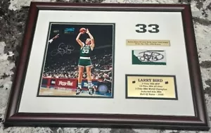 Larry Bird Signed Autographed Photo & Game Worn Jersey Piece * Wood Framed * COA - Picture 1 of 6