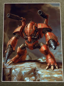 Twin-Drill Red Mech Warrior with Cannons Sci-Fi Battle Poster 18x24in - Picture 1 of 1