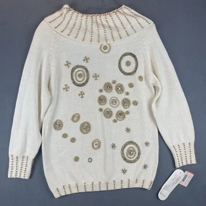VTG Victoria Harbour Beaded Sweater Sz S NWT Ivory Gold Christmas Holiday Cowl - Picture 1 of 10