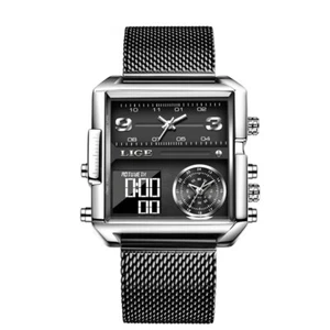 LIGE Men Square Watch Steel Wristwatch Big Case Brand Male Digital Wristwatch - Picture 1 of 26