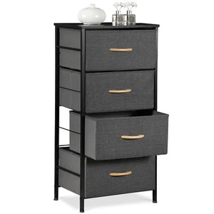 4 Drawer Fabric Dresser Storage Tower Organizer Unit for Bedroom Wood Top Sturdy - Picture 1 of 21