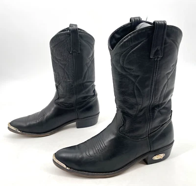 Men's 10 Black genuine Leather Western Cowboy Boot Metallic CHEVROLET CHEVY logo - Image 1 of 4