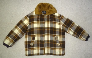 1960's Vintage SIR JAC Full Zip BROWN PLAID Jacket WOOL COAT with HOOD / LARGE - Picture 1 of 4
